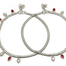 Rhodium Plated Silver Toned Red & White cubic Zirconia studded Charm Anklets