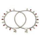 Rhodium Plated Silver Toned Red & White cubic Zirconia studded Charm Anklets
