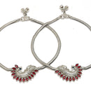 Rhodium Plated Silver Toned Peacock Red Cubic Zirconia Stone Studded Anklets