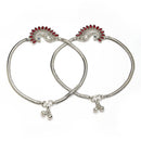 Rhodium Plated Silver Toned Flower Shaped Emerald Green Cubic Zirconia studded Charm Anklets