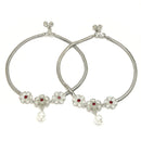 Rhodium Plated Silver Toned Flower Shaped Red Cubic Zirconia studded Anklets