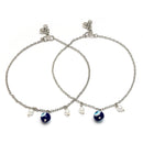 Rhodium Plated Silver Toned White cubic Zirconia Evil Eye studded Charm Anklets