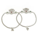 Rhodium Plated Silver Toned Flower Red Green Cubic Zirconia Studded Anklets