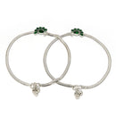 Rhodium Plated Silver Toned Flower Green cubic Zirconia studded Anklets