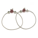 Rhodium Plated Silver Toned Flower Shaped Red Green Cubic Zirconia studded Charm Anklets