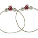 Rhodium Plated Silver Toned Flower Shaped Red Green Cubic Zirconia studded Charm Anklets