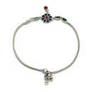 Rhodium Plated Silver Toned Flower Shaped Red Blue Green Cubic Zirconia studded Charm Anklets