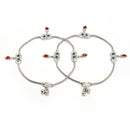 Rhodium Plated Silver Toned Red & Blue cubic Zirconia studded Charm Anklets