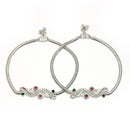 Rhodium Plated Silver Toned Braided Red & Green cubic Zirconia studded Anklets