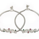 Rhodium Plated Silver Toned Braided Red & Green cubic Zirconia studded Anklets