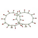 Rhodium Plated Silver Toned Red & Green Cubic Zirconia Stone Studded Charm Anklets