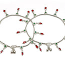 Rhodium Plated Silver Toned Red & Green Cubic Zirconia Stone Studded Charm Anklets