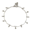 Rhodium Plated Silver Toned Leaf Red Cubic Zirconia Stone Studded Anklets