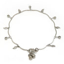 Rhodium Plated Silver Toned Leaf Red Cubic Zirconia Stone Studded Anklets