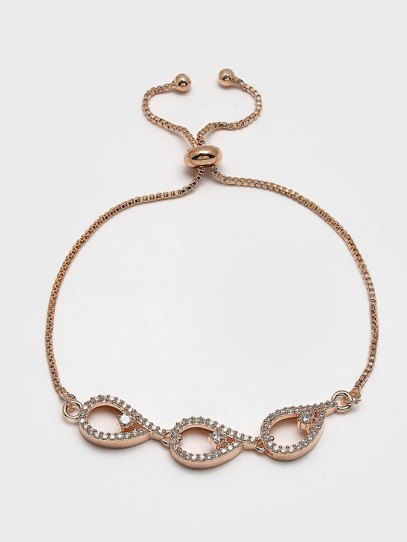 Rose Gold Plated White American Diamond Studded Wraparound Adjustable Bracelet