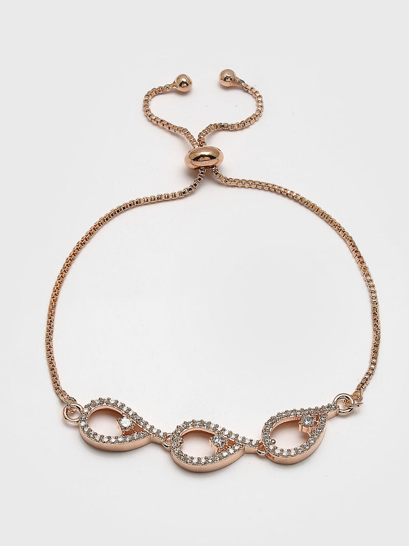 Rose Gold Plated White American Diamond Studded Wraparound Adjustable Bracelet
