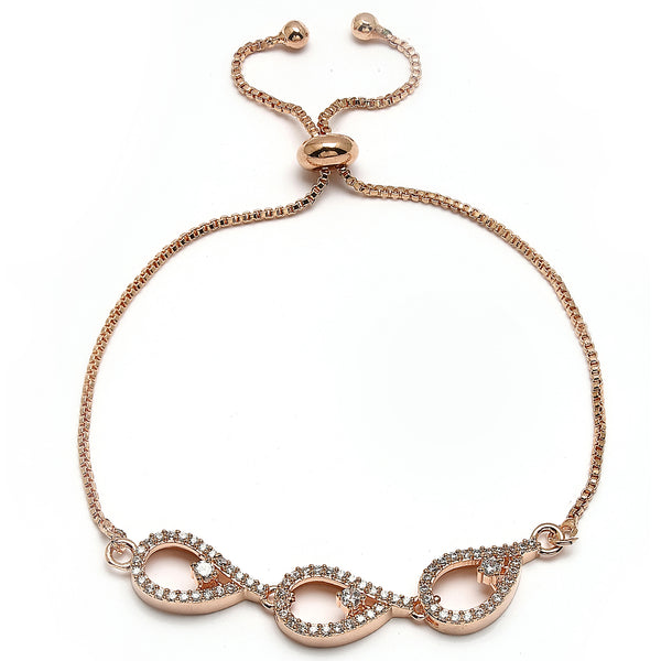 Rose Gold Plated White American Diamond Studded Wraparound Adjustable Bracelet