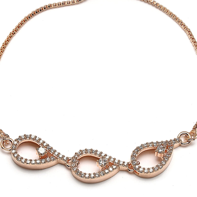 Rose Gold Plated with White American Diamond Studded Wraparound Bracelet