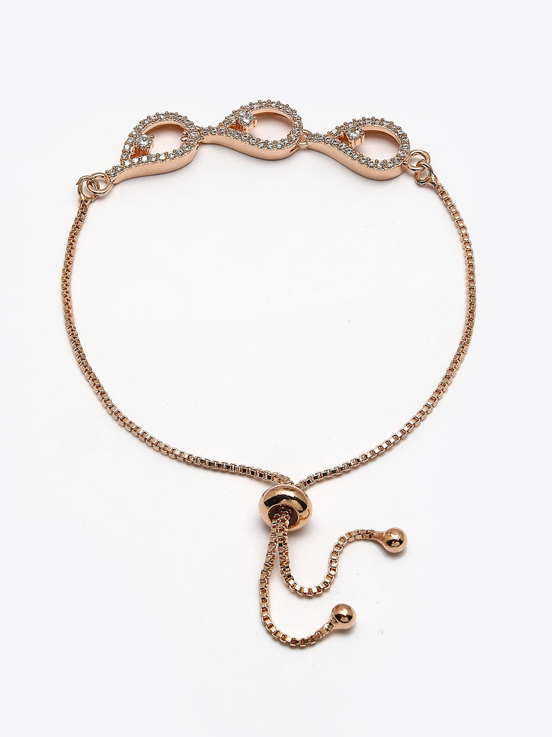 Rose Gold Plated White American Diamond Studded Wraparound Adjustable Bracelet
