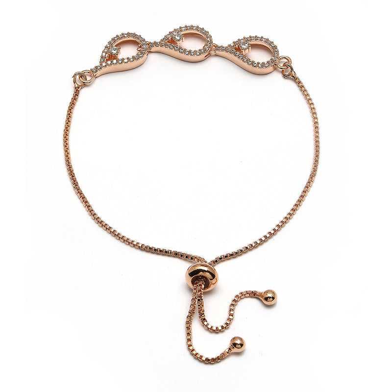 Rose Gold Plated with White American Diamond Studded Wraparound Bracelet