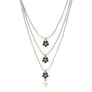 Oxidized Pearl & Green Stone Studded 3 Layered Necklace