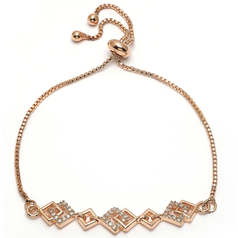 Rose Gold Plated White American Diamond Studded Stylish Design Wraparound Bracelet