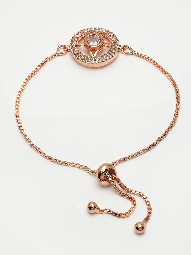 Rose Gold Plated Round Shaped White American Diamond Bracelet