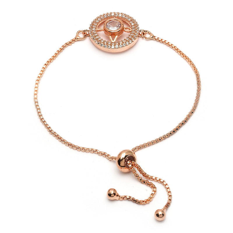 Rose Gold Plated Round Shaped White American Diamond Bracelet