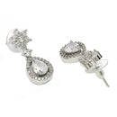 Rhodium Plated Starburst White American Diamond Contemporary Drop Earrings