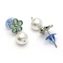 Rhodium Plated Flower Sea Green American Diamond Office Wear Drop Earrings
