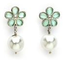 Rhodium Plated Silver Toned American Diamond With Pearl Stud Earrings