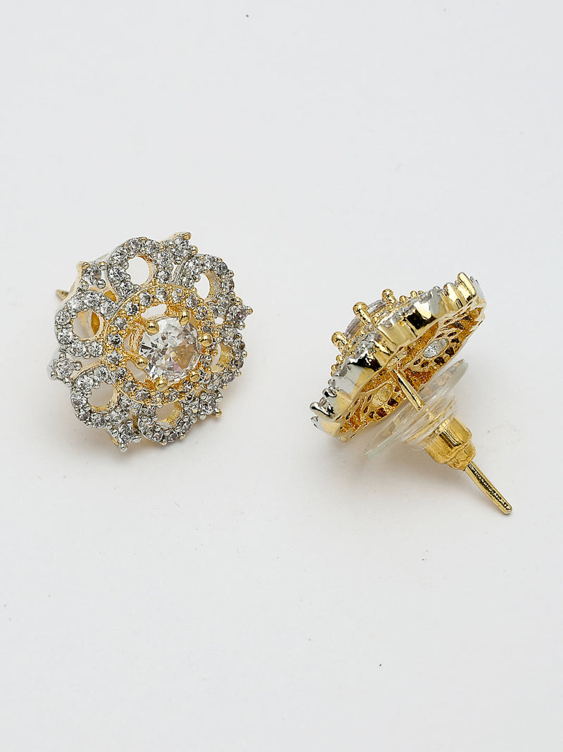 Gold Plated Dual Toned American Diamond Stud Earrings