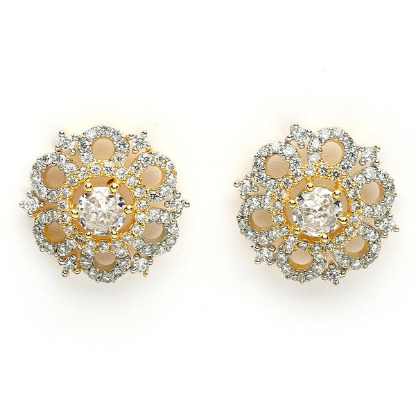 Gold Plated Dual Toned American Diamond Stud Earrings