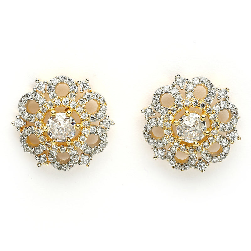 Gold Plated Dual Toned American Diamond Stud Earrings