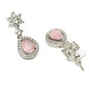 Rhodium Plated Starburst Pink American Diamond Contemporary Drop Earrings