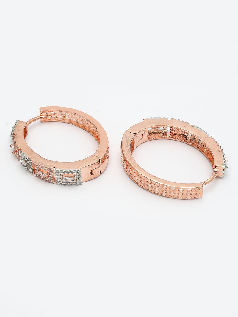 Rose Gold Plated American Diamond Circular Hoop Earrings