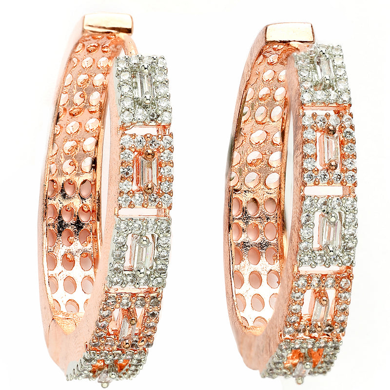 Rose Gold Plated American Diamond Circular Hoop Earrings