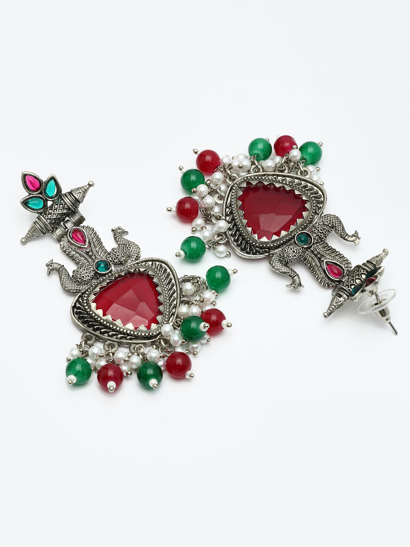 Oxidized Plated with Multicolor Pearl Cubic Zirconia Danglers Earrings