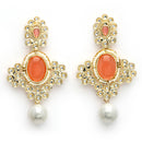 Gold Plated Oval Shaped with Peach Cubic Zirconia Small Drop Earrings