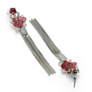 Rhodium Plated Chain Fringe Red American Diamond Contemporary Long Drop Earrings