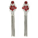 Rhodium Plated Silver Toned with Red American Diamond Dangler Earrings