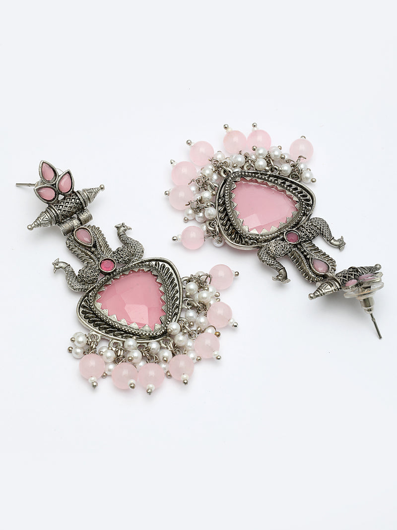 Oxidized Plated with Pink & White Pearl Cubic Zirconia Danglers Earrings