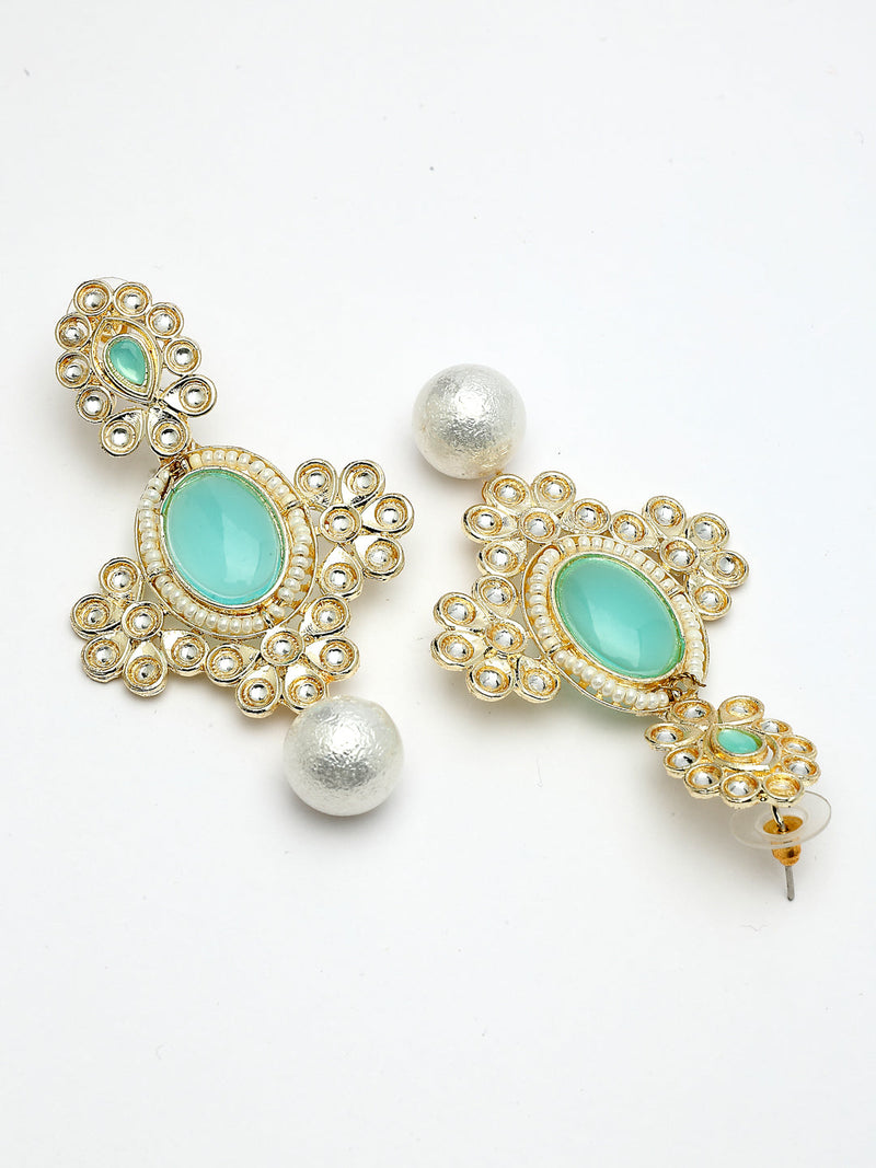 Gold Plated Oval Shaped with Blue Cubic Zirconia Small Drop Earrings