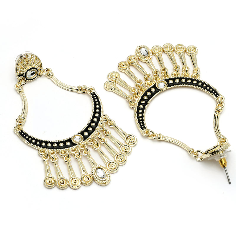 Gold Plated with Black Stylish Cubic Zirconia Danglers Earrings