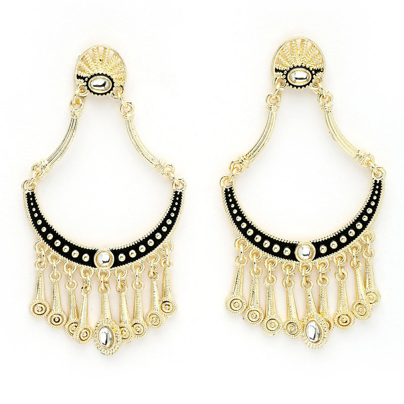 Gold Plated with Black Stylish Cubic Zirconia Danglers Earrings