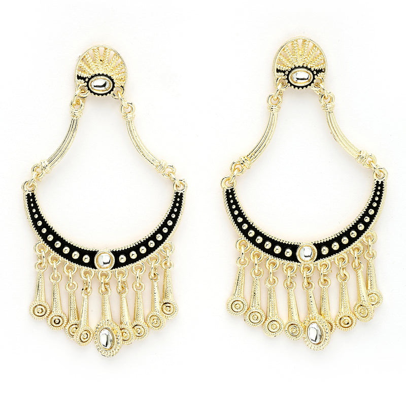 Gold Plated with Black Stylish Cubic Zirconia Danglers Earrings