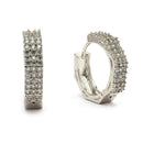 Rhodium Plated Silver Toned Geometric Shaped White American Diamond Studded Hoop Earrings