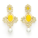 Gold Plated Oval Shaped with Yellow Cubic Zirconia Small Drop Earrings