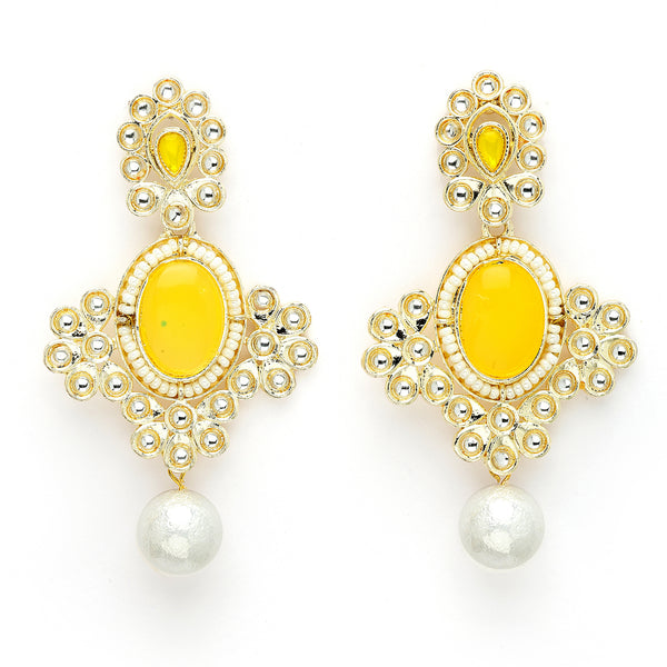 Gold Plated Oval Shaped with Yellow Cubic Zirconia Small Drop Earrings