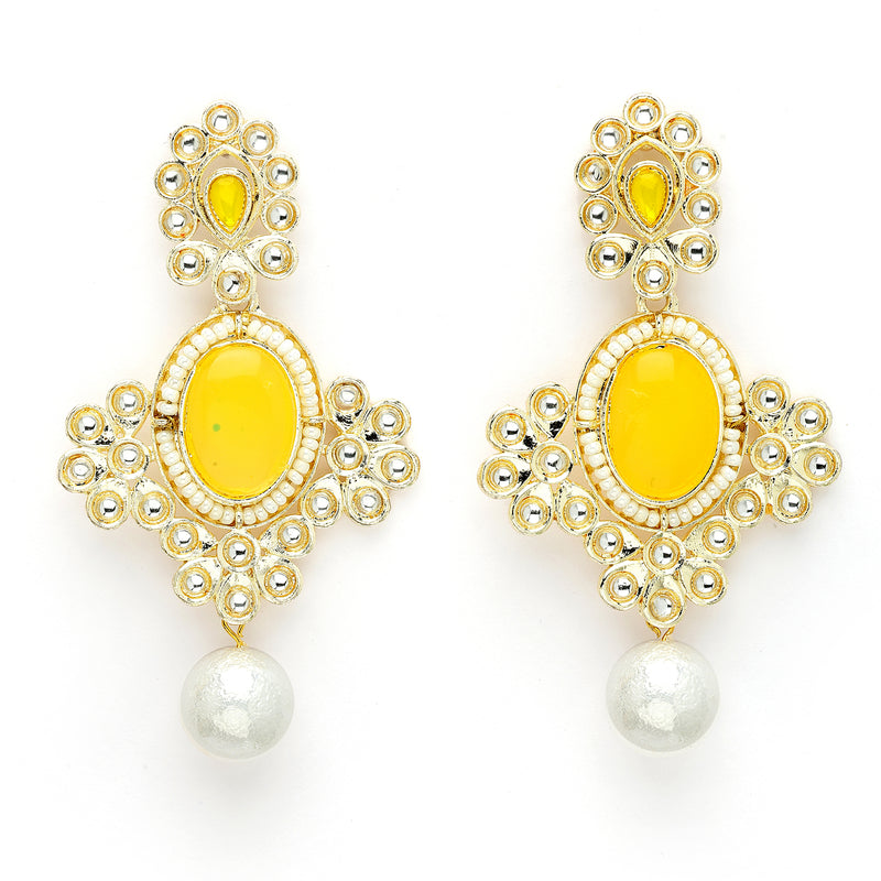 Gold Plated Oval Shaped with Yellow Cubic Zirconia Small Drop Earrings